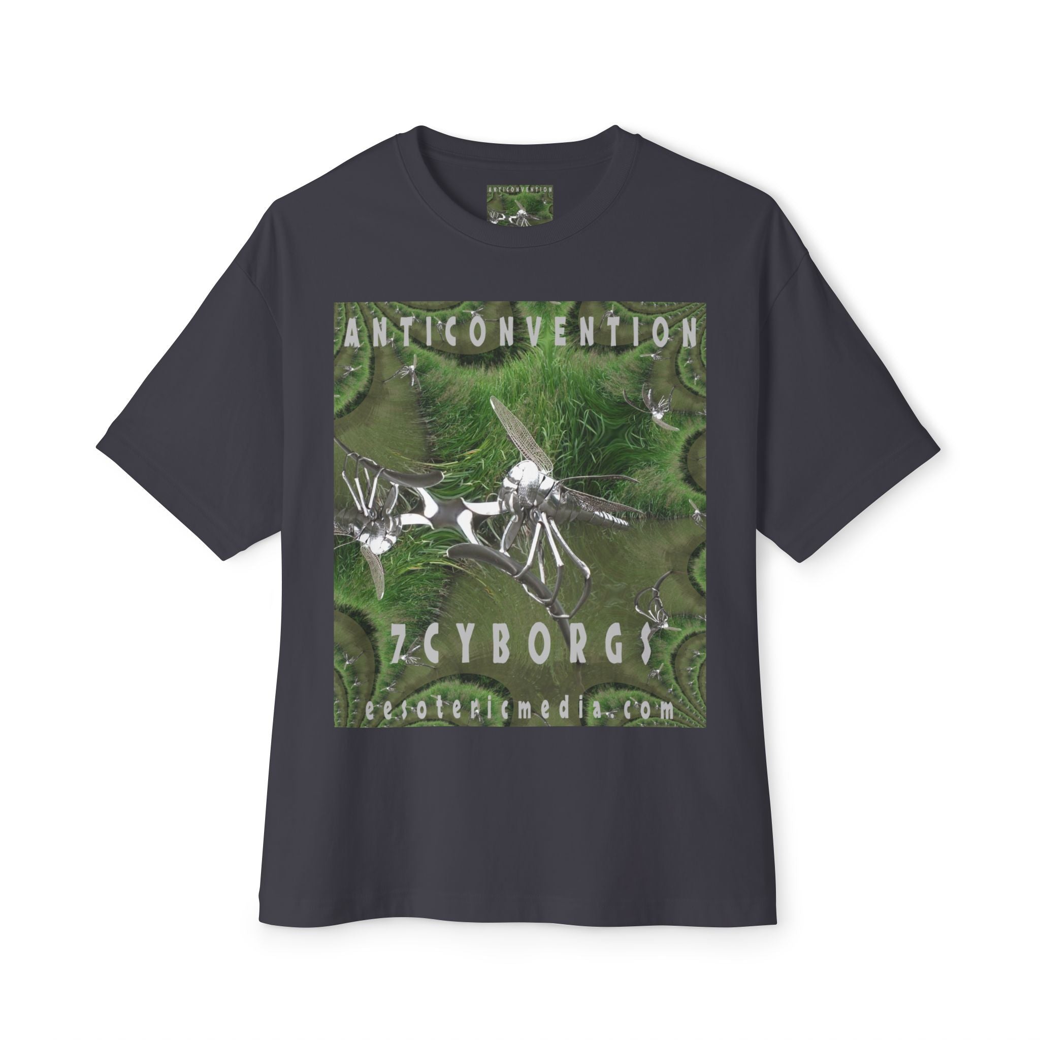 'Anticonvention' (7Cyborgs} Sci‑Fi Dragonfly Cyborg Design Oversize Graphic Boxy Tee