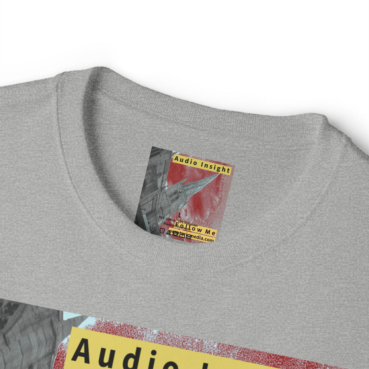 'Follow Me' (Audio Insight) Weathered Rocket-Shaped Spire Design Oversize Boxy T-Shirt
