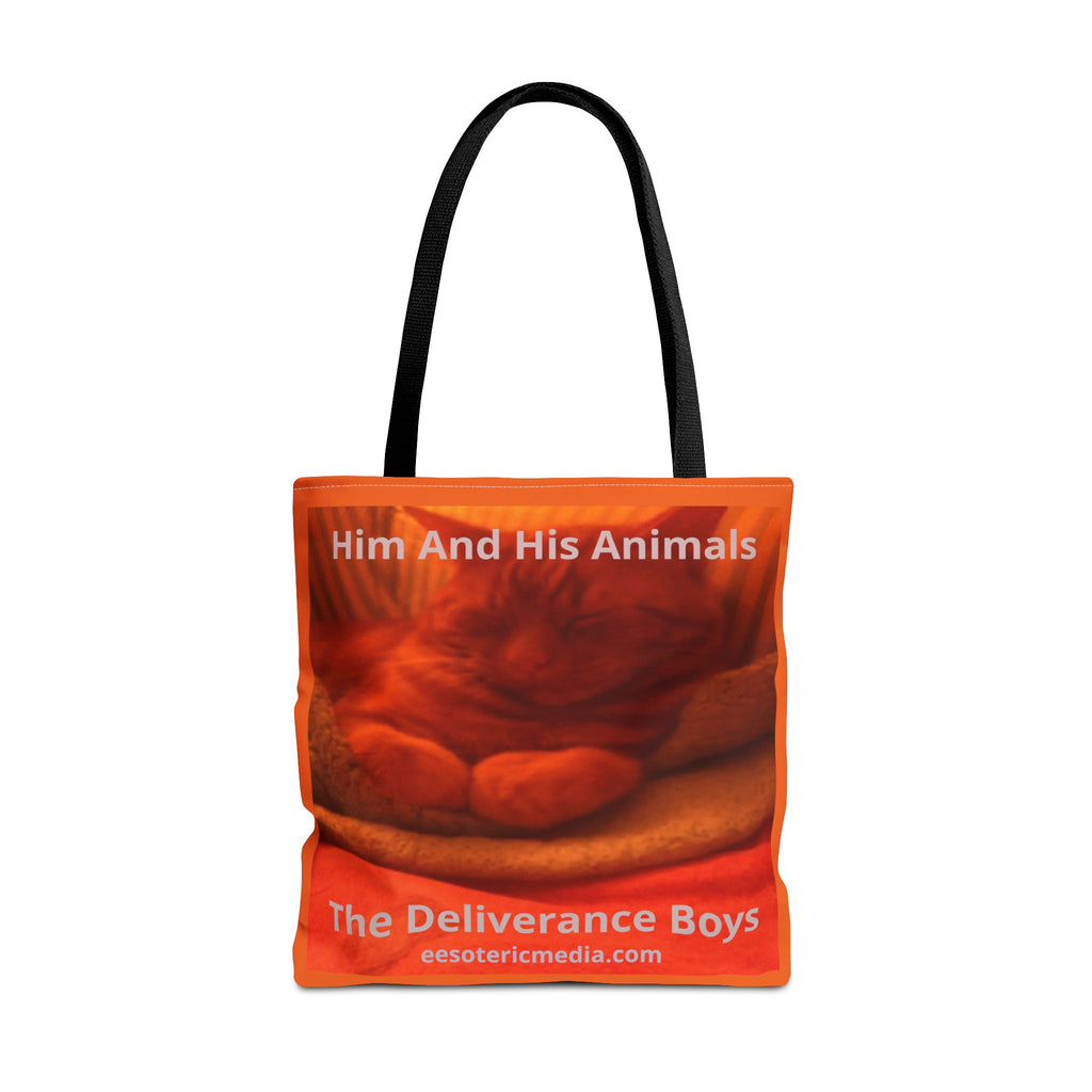 'Him And His Animals' (The Deliverance Boys) シュールな猫グラフィック トートバッグ（45cm × 45cm）