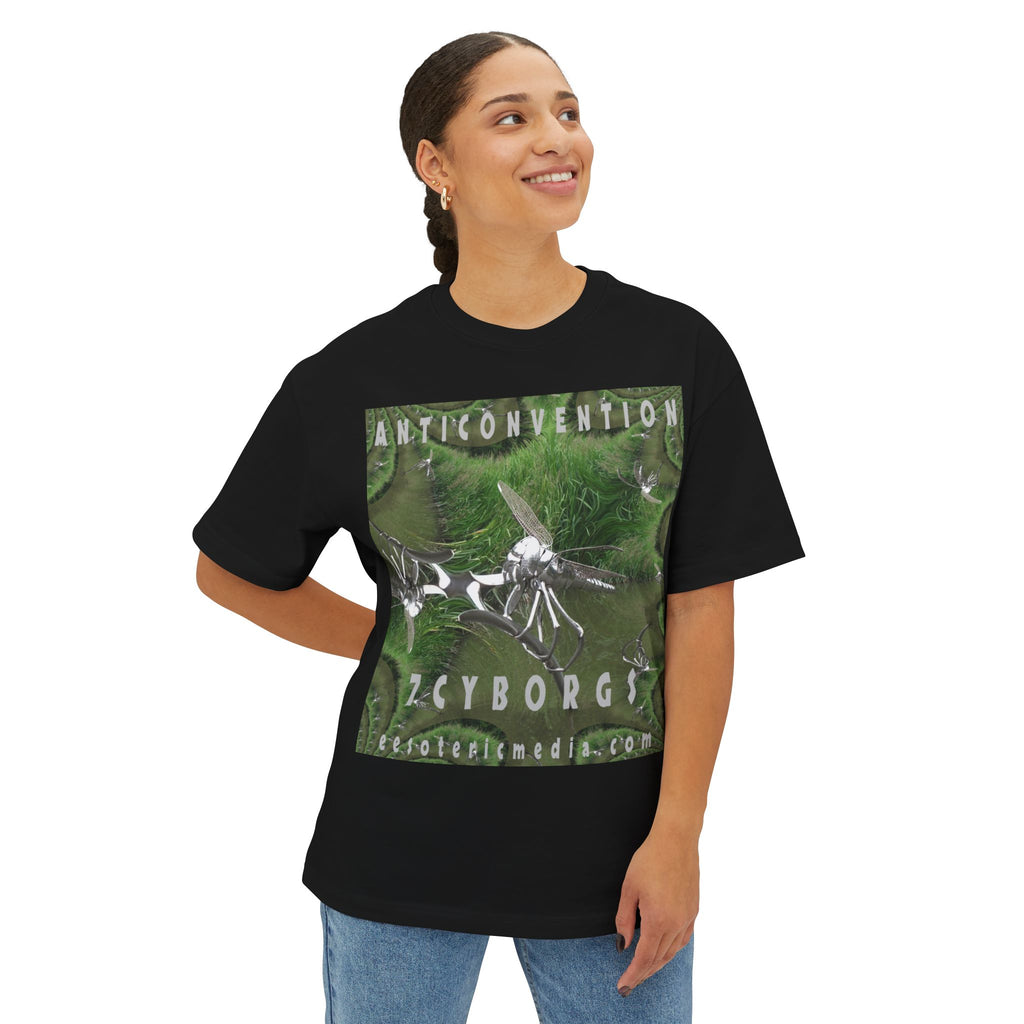 'Anticonvention' (7Cyborgs} Sci‑Fi Dragonfly Cyborg Design Oversize Graphic Boxy Tee