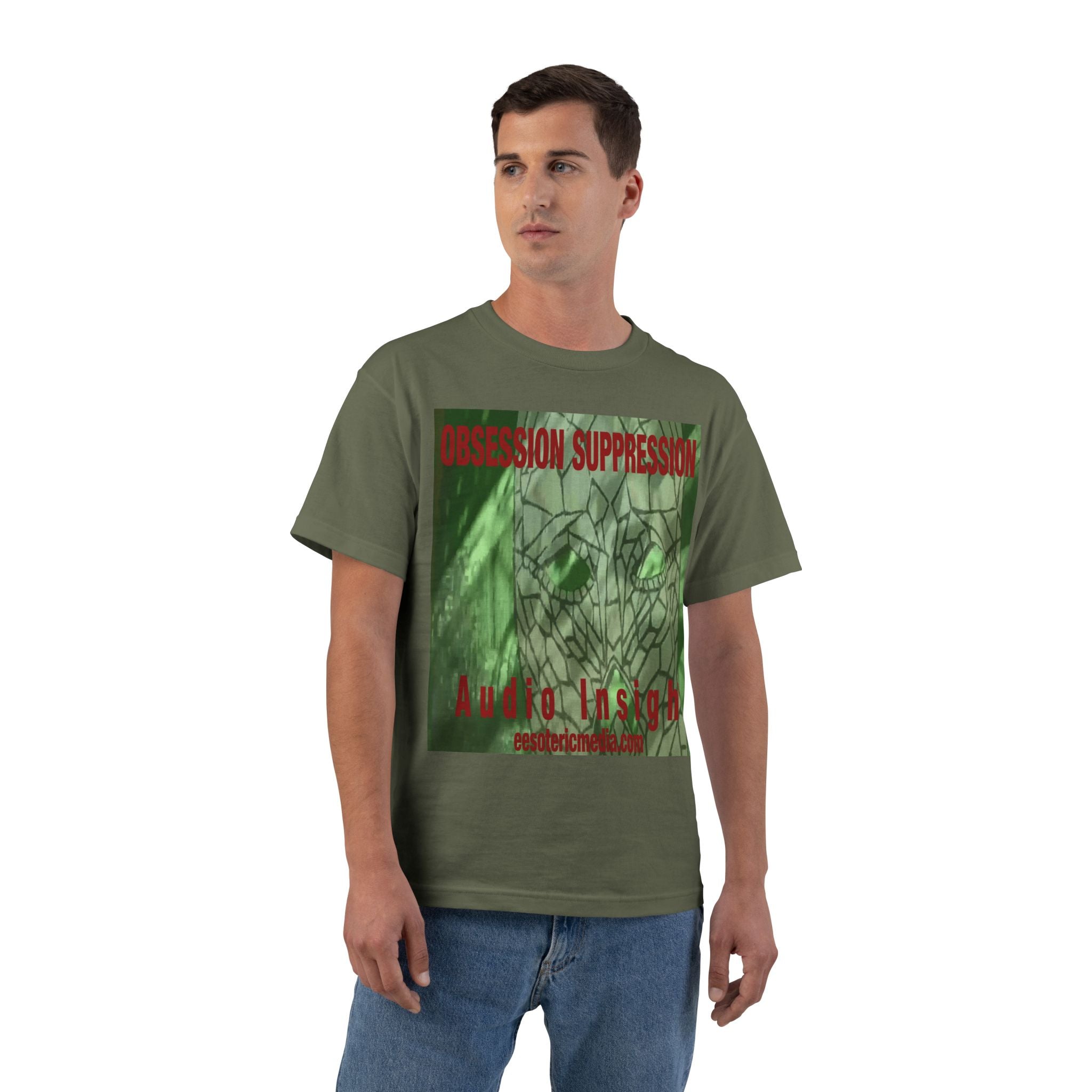 'Obsession Suppression' (Audio Insight) Green Retro Sci-fi Design Graphic Beefy T-Shirt