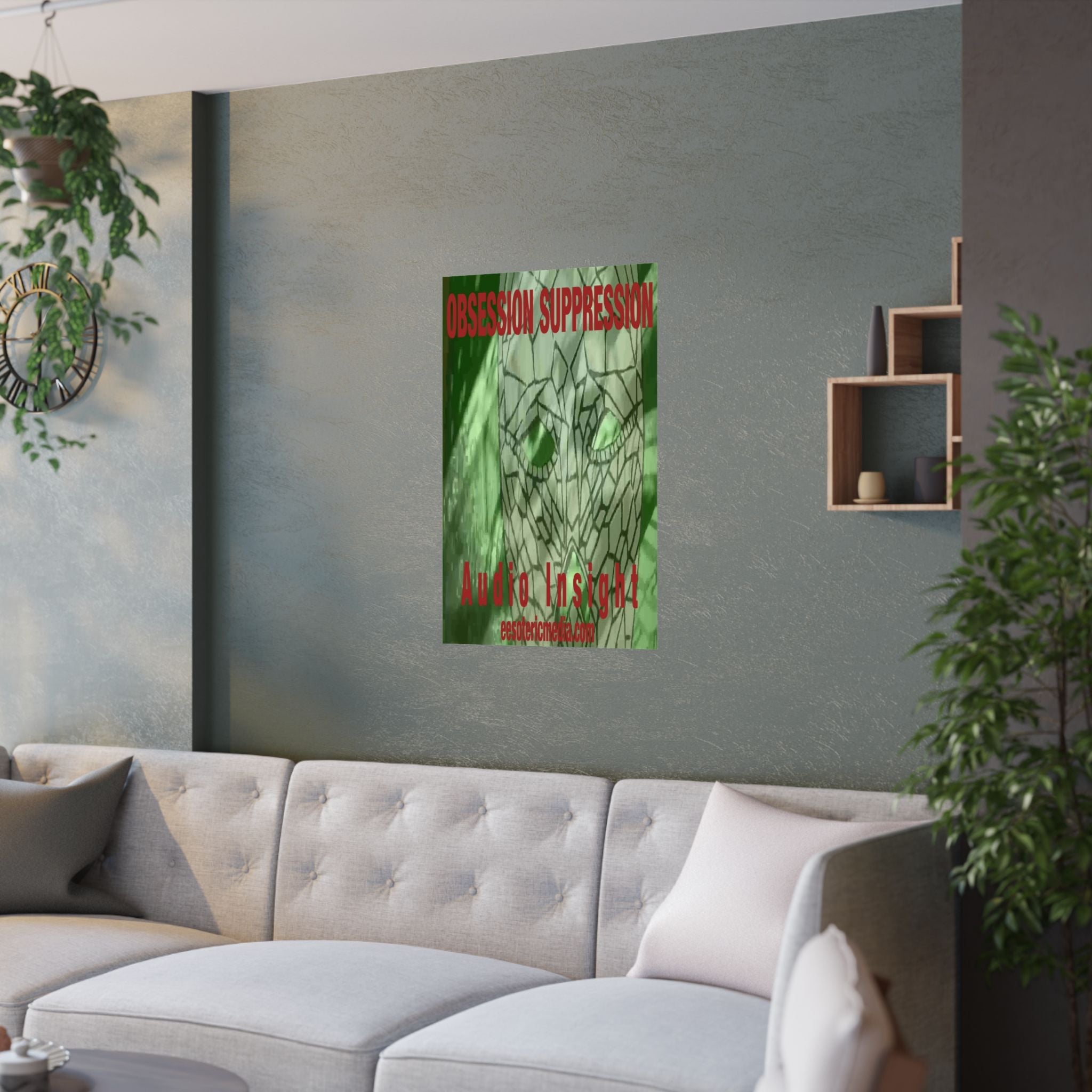 'Obsession Suppression' (Audio Insight) Green Mosaic Sci Fi Skull Vertical Satin Art Poster 24"x36" (60cm x 90cm)