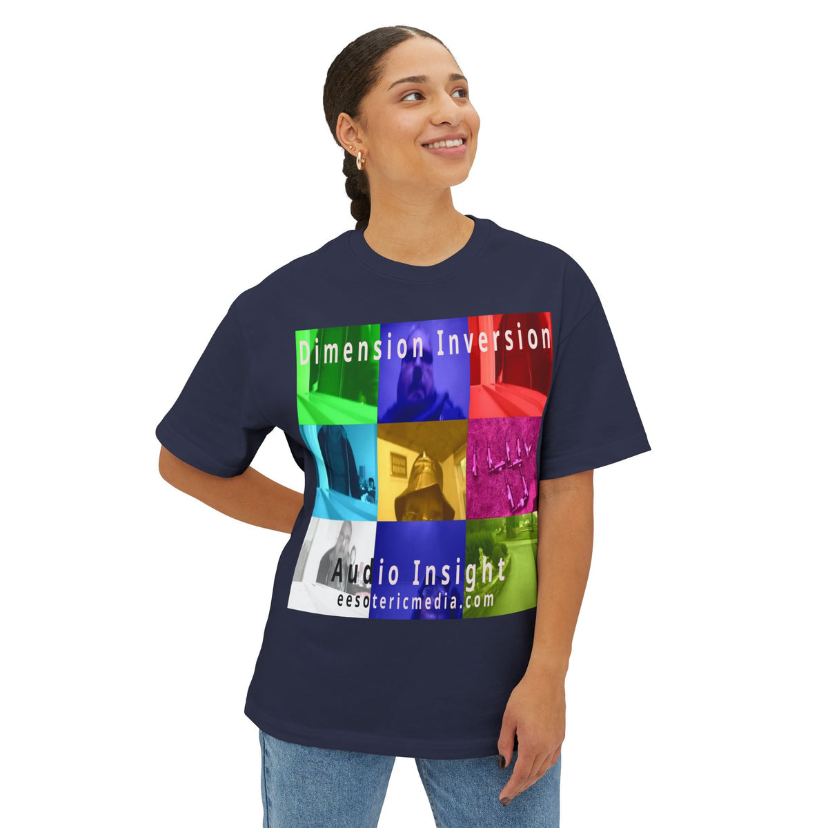 'Dimension Inversion' (Audio Insight) Colorful Surreal Collage Graphic Oversize Boxy T-Shirt