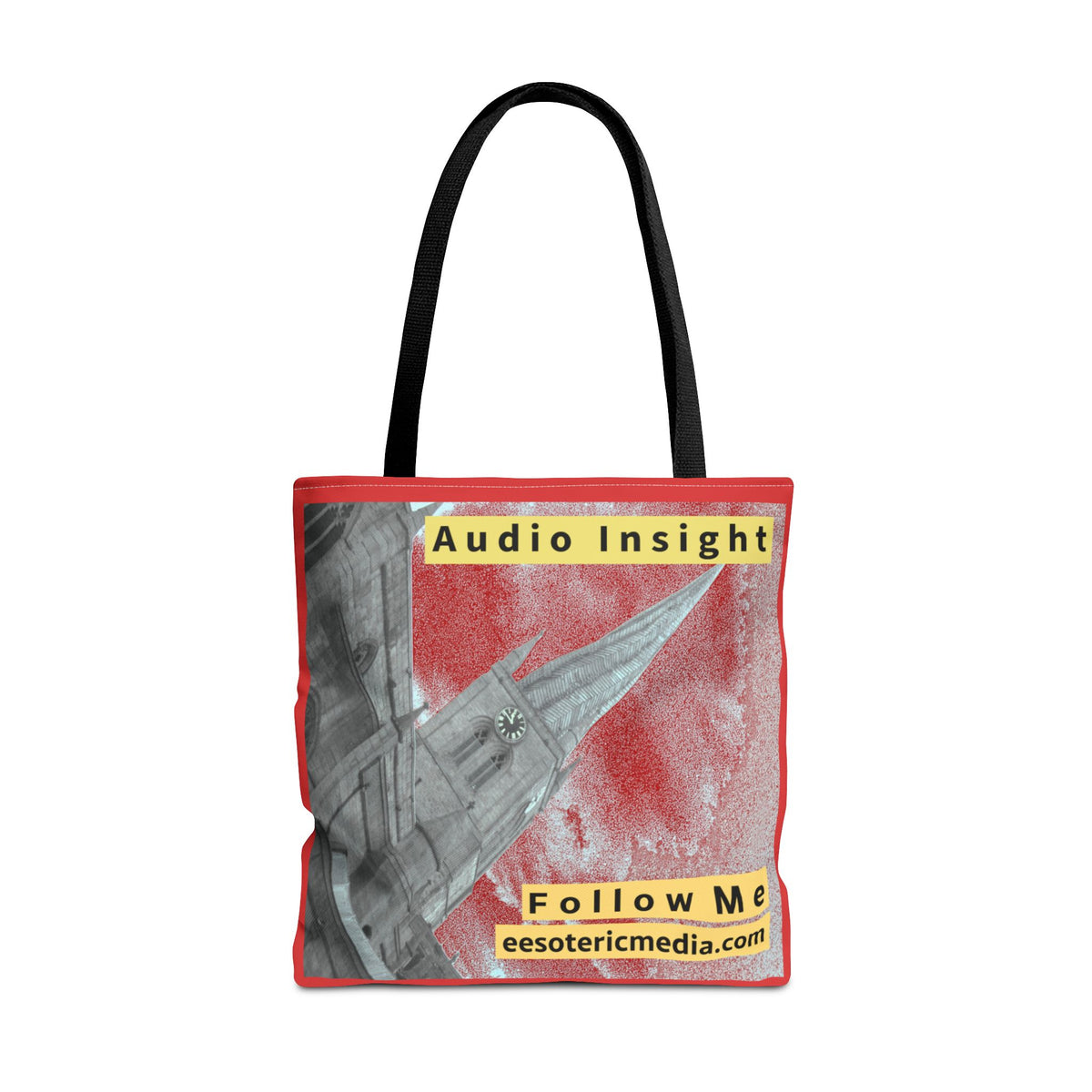 'Follow Me' (Audio Insight) Weathered Rocket-Shaped Spire Design Tote 18"x18" (45cm x 45cm)