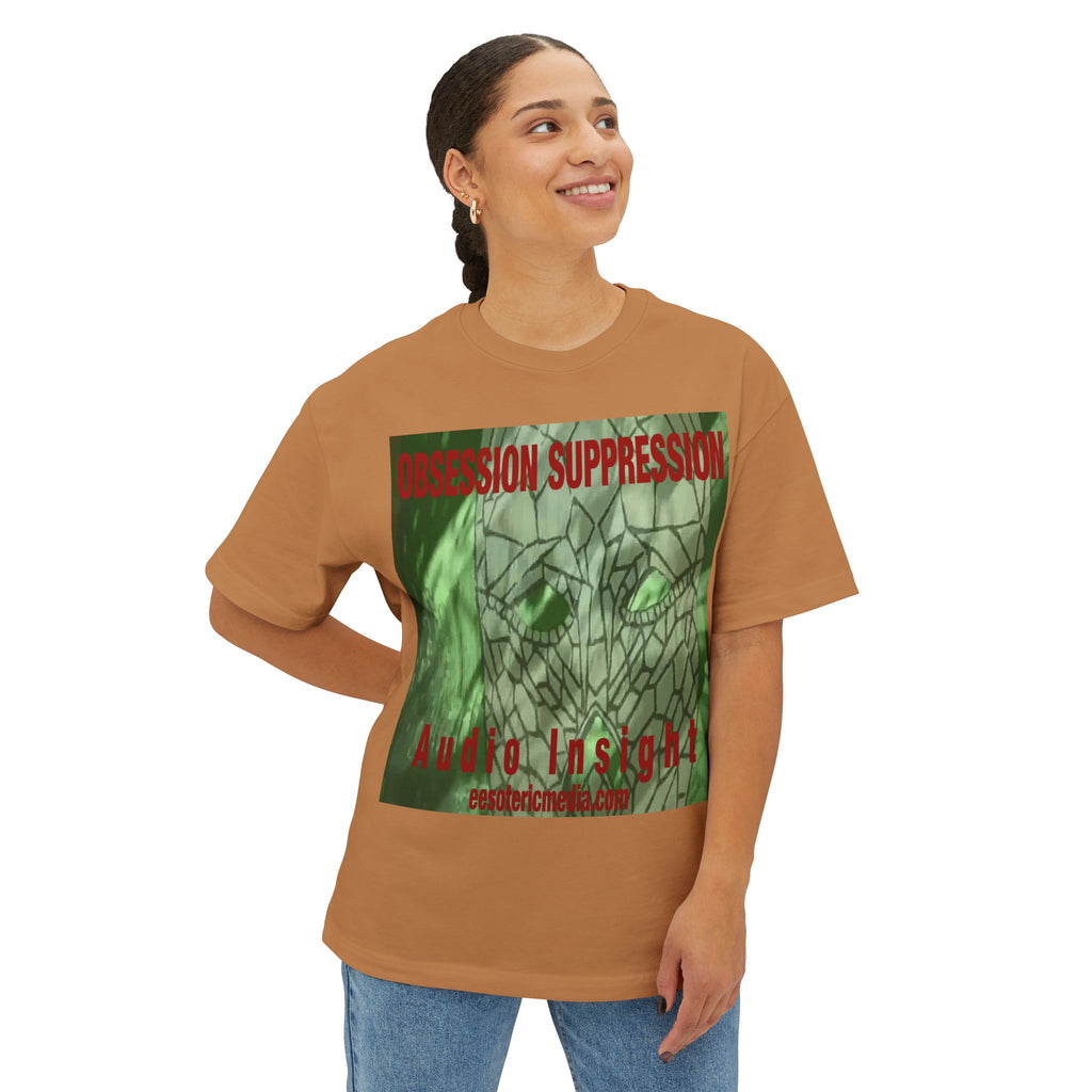 T-shirt oversize à coupe carrée avec motif tête de mort rétro science-fiction « Obsession Suppression » (Audio Insight)