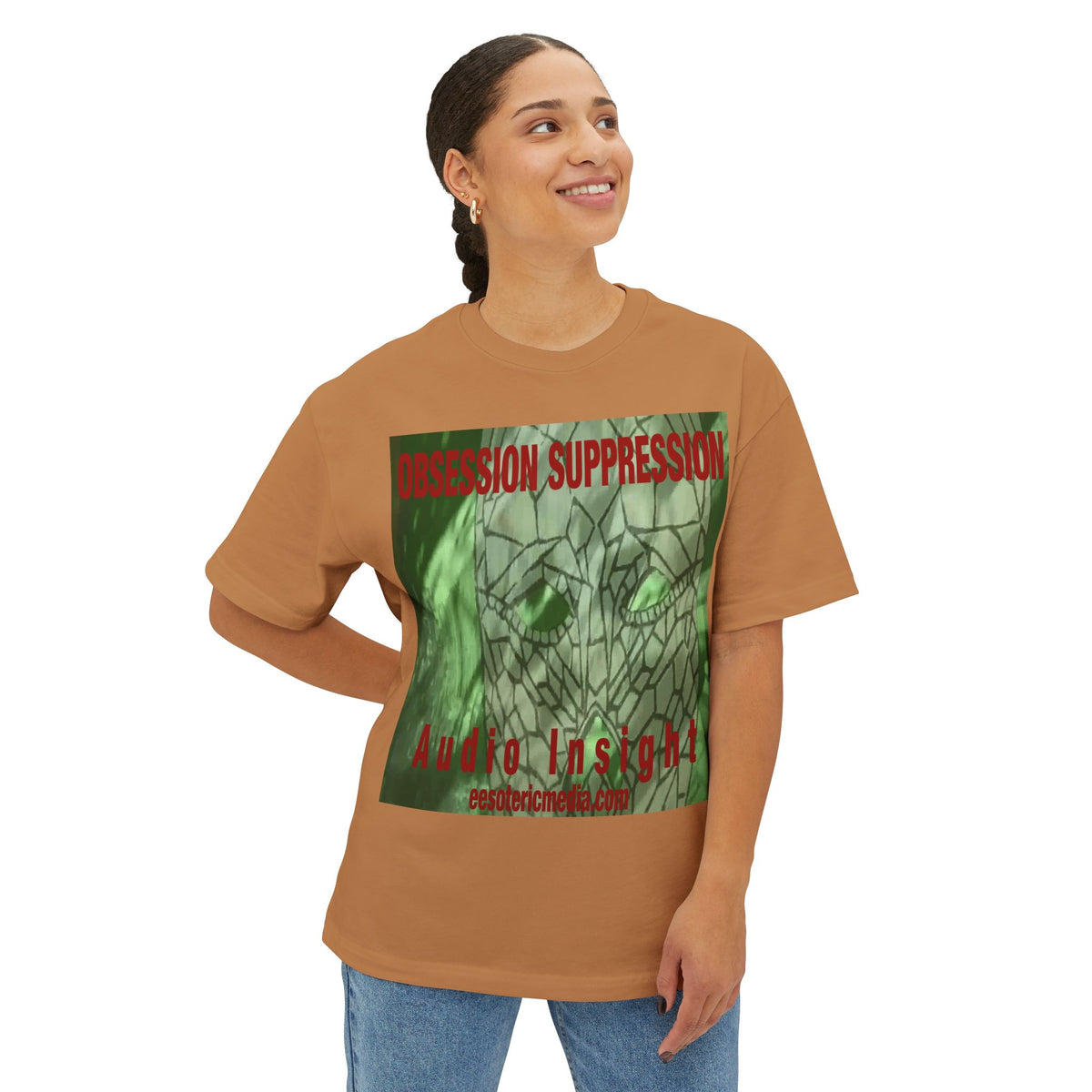 T-shirt oversize à coupe carrée avec motif tête de mort rétro science-fiction « Obsession Suppression » (Audio Insight)