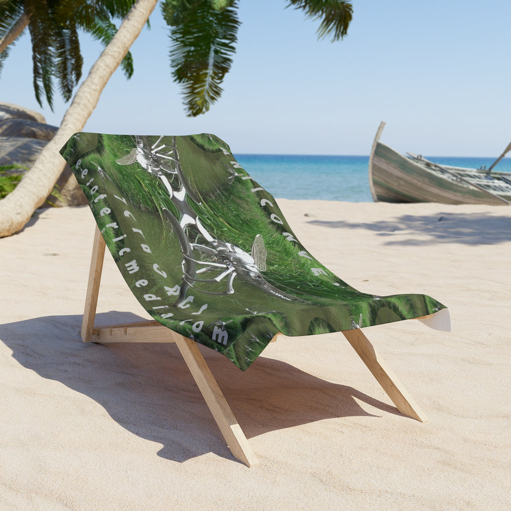 'Anticonvention' (7Cyborgs) Futuristic Dragonfly Graphic Beach Towel