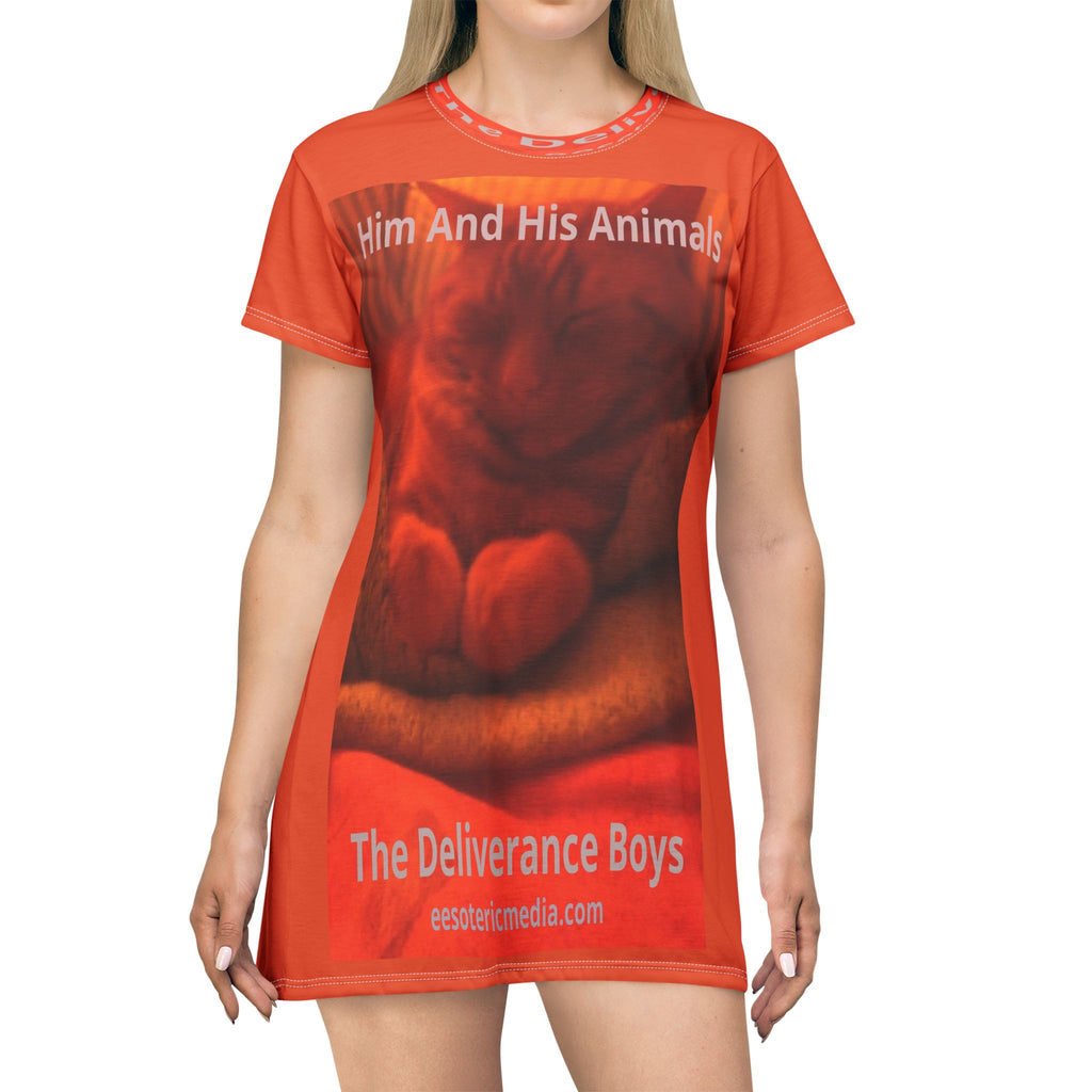 'Him And His Animals' (The Deliverance Boys) Vestido Camiseta Gráfico de Gato Surrealista