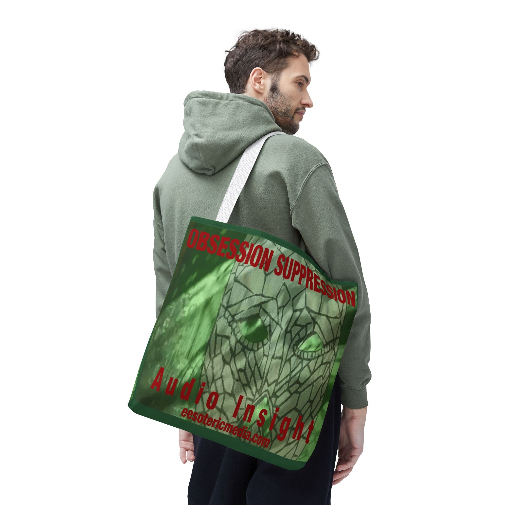 'Obsession Suppression' (Audio Insight) Green Abstract Retro Sci fi Tote  Bag 18"x18" (45m x 45cm)