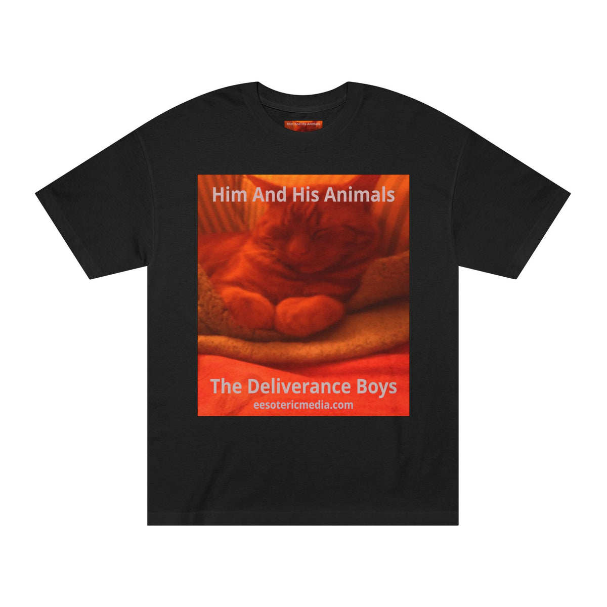 'Him And His Animals' (The Deliverance Boys) अतियथार्थवादी बिल्ली ग्राफ़िक प्रिंट क्लासिक फिट टी-शर्ट