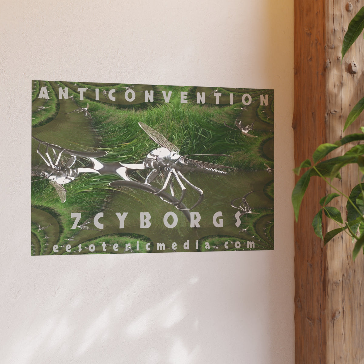 'Anticonvention' (7Cyborgs) भविष्यवादी क्रोम ड्रैगनफ़्लाई ग्राफिक कला प्रिंट 36"x24" (90cm x 60cm)