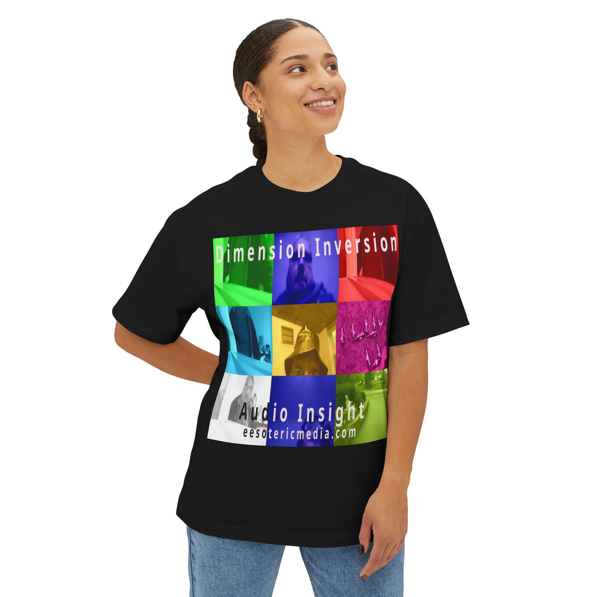 'Dimension Inversion' (Audio Insight) Colorful Surreal Collage Graphic Oversize Boxy T-Shirt